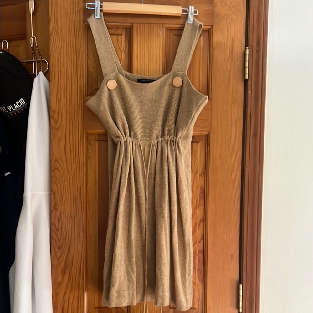 BCBGMaxAzria Tan Gold Sleeveless Square Neck Sundress
